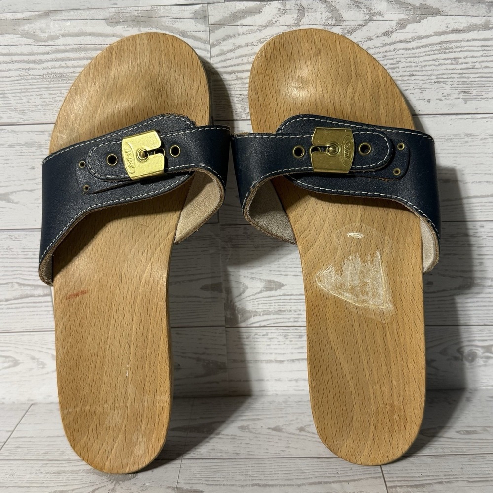 Dr Scholls Original Wooden Slides Sz 7 Made Austria Clogs Exercise Sandals Shoes